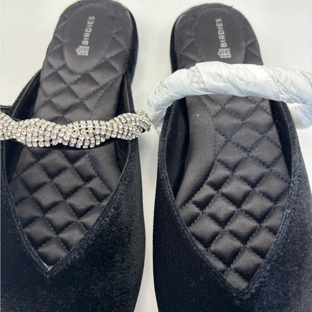 Birdies Black Velvet Mules with Rhinestone Accent - Picture 4 of 11